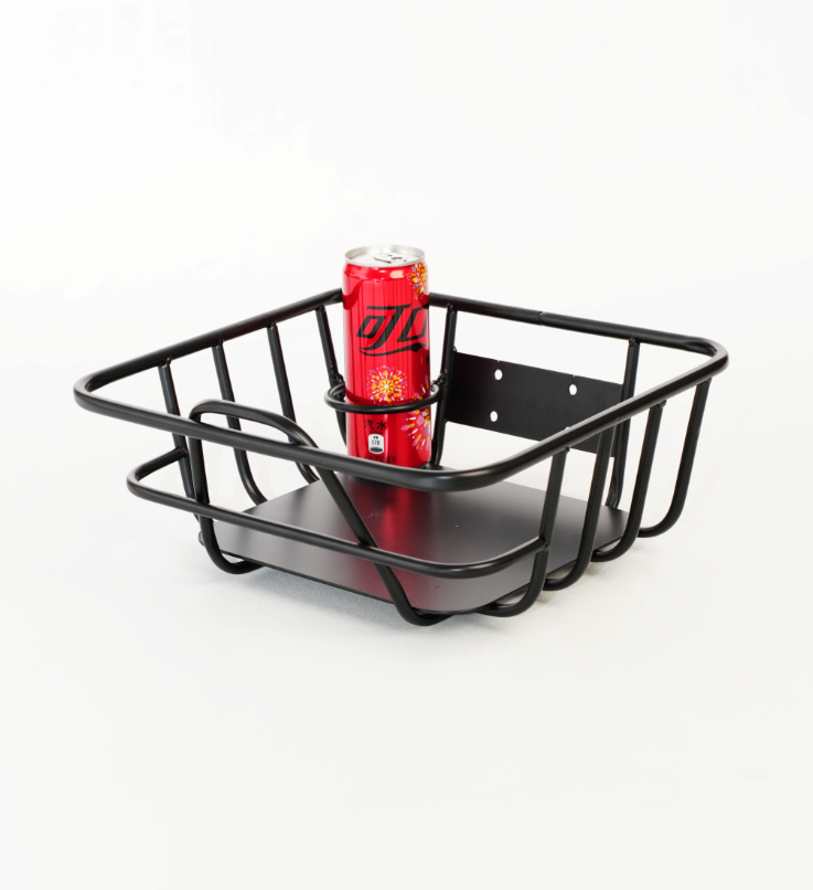 Fatbike Front Carrier Basket – Black Aluminum with Aluminum Insert & Cup Holder – Compatible with Ouxi V8/V20, EB2/EB4/EB8
