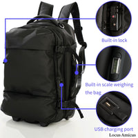 Locus Amicus Maximus Smart Travel Backpack – Luxe 2-in-1 Rugzak & Trolley (60L) met Weegschaal, USB-poort, Laptopvak & Vacuümpomp