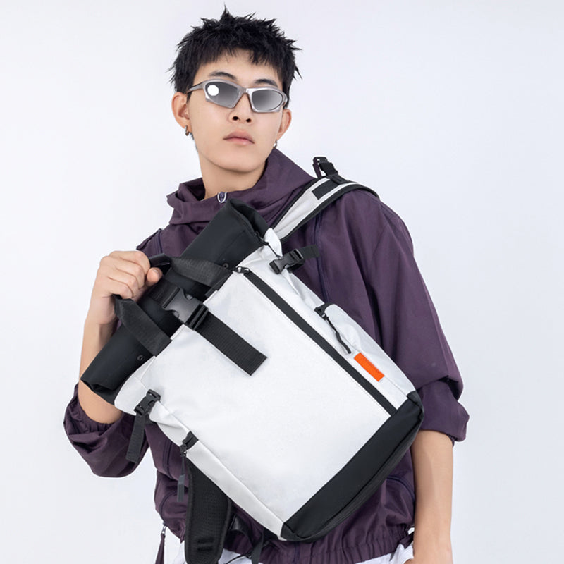 Trendy Rolltop Laptop Backpack SELENE Santorini White