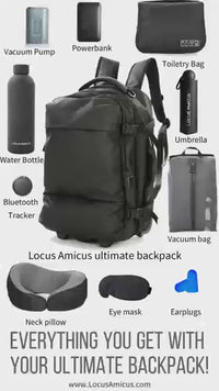 Locus Amicus Maximus Smart Travel Backpack – Luxe 2-in-1 Rugzak & Trolley (60L) met Weegschaal, USB-poort, Laptopvak & Vacuümpomp